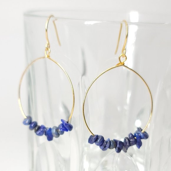 NEW Natural Stones Sterling Silver Hoop Earrings - Picture 7 of 9